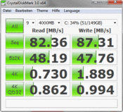 Crystal Disk Mark 3.0 82MB/s (andere Routine)