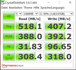 CrystalDiskBench der eingebauten SSD
