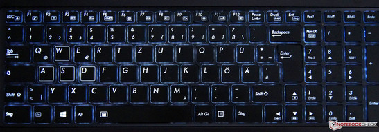 Die Tastatur hat eine kräftige blaue Beleuchtung.