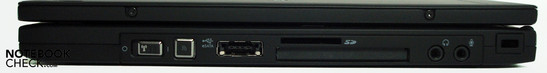 Rechte Seite: Funknetzschalter, USB/eSata, SD-Card-Reader, ExpressCard/54, Audio in/out, Kensington