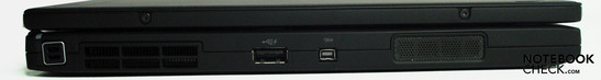 Linke Seite: "Stiftgarage", USB, Firewire, Boxen