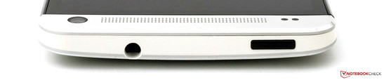 Kopfseite: 3,5-mm-Stereo-Klinke, Power-Button (Infrarot-Schnittstelle)