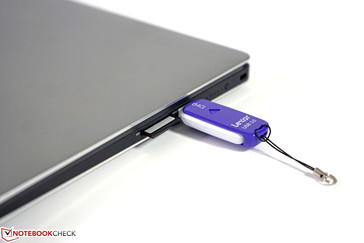 Auch für breitere USB-Sticks ist neben dem Kartenleser ausreichend viel Platz.