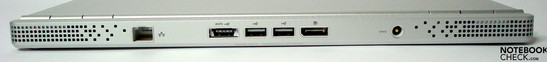 Rückseite: Gigabit-LAN, eSata/USB Kombianschluß, 2xUSB, Displayport, Netzanschluß