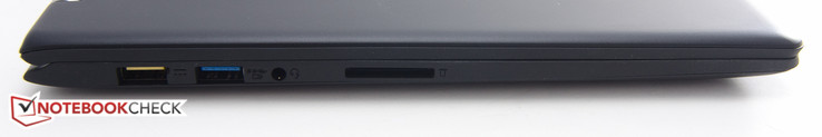 rechts: Strom/USB 2.0, USB 3.0, kombinierter 3,5-mm-Anschluss, SD-Kartenleser