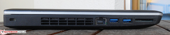 linke Seite: Kensington Lock, Ethernet Port, 2x USB 3.0 und Cardreader