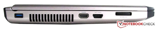 Linke Seite: USB 3.0, HDMI, eSATA/USB-Combo, Cardreader