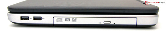 rechte Seite: 2x USB 2.0, DVD-Laufwerk