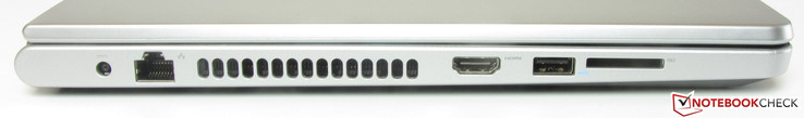linke Seite: Netzanschluss, Fast-Ethernet, HDMI, USB 3.0, Speicherkartenleser