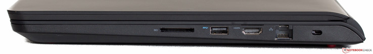 rechte Seite: SD-Karte, USB 3.0, HDMI, Ethernet, Kensington