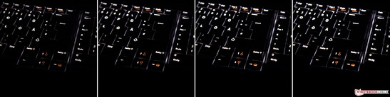 Die Tastaturbeleuchtung lässt sich in vier Stufen regulieren: 25, 50, 75 und 100 Prozent.