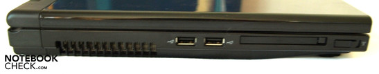 Rechts: FireWire, 2x USB-2.0, opt. LW, Kensington Lock