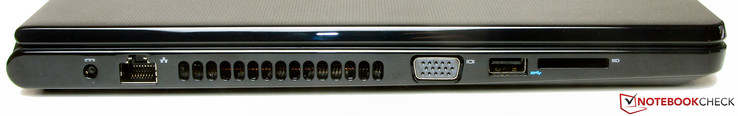 linke Seite: Netzanschluss, Gigabit-Ethernet, VGA-Ausgang, USB 3.0, Speicherkartenleser