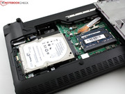 Eine große Bodenplatte verbirgt die beiden RAM-Sockel und die 2.5-Zoll-Festplatte.