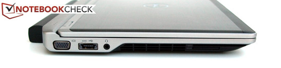 Linke Seite: VGA, eSATA-USB-2.0-Kombi, 3,5mm-Kombi-Audio, SmartCard-Leser, Kartenleser
