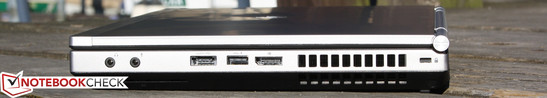 Rechte Seite: 2 x Audio, eSATA/USB-Kombi, USB 2.0, DisplayPort, Kensington