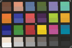 Aufnahme ColorChecker Passport: Im unteren Teil jeden Feldes wird die Zielfarbe dargestellt.
