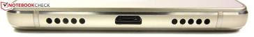Fußseite: USB-Anschluss, Lautsprecher