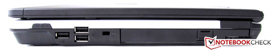Rechte Seite: 3 x USB 2.0, Kensington Lock, DVD-Brenner