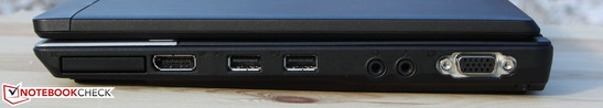 Rechte Seite: ExpressCard34, DisplayPort, 2 x USB 2.0, Audio, VGA (verschraubt)