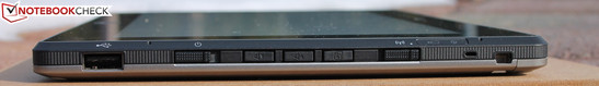 rechte Seite: USB 2.0, Power-On, Lautstärke, Display Rotate, WLAN on/off, Schnuröse für Stylus
