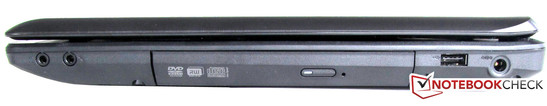 Rechte Seite: Power, USB 2.0, DVD-Brenner, 2 x Audio