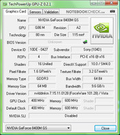 Sony Vaio VGN-SZ71WN/C: GPU-Z