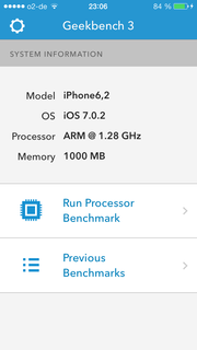 Der Geekbench 3 Benchmark hält das Testsample für ein iPhone 6.2. Und hat recht damit, denn er zählt konventionell.