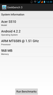 Der Benchmark Geekbench 3 verrät auch die interne Modellbezeichnung Acer S510.