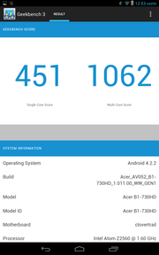 Den Geekbench 3 Benchmark absolviert das Acer Iconia One 7 sehr respektabel.