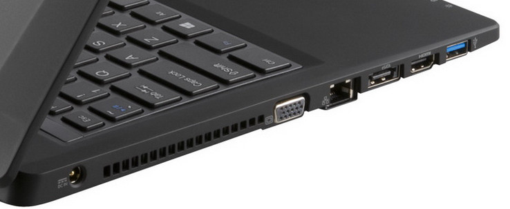 linke Seite: Netzanschluss, VGA-Ausgang, Gigabit-Ethernet-Steckplatz, eSATA, HDMI, USB 3.0 (Bild: Gigabyte)