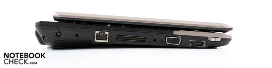 Linke Seite: AC, Docking-Port, VGA, eSATA/USB, Power-On Schieber