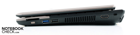 Rechte Seite: Kartenleser (SD/MMC/MS/MS Pro), Funktionstaste, 2 x USB 3.0, HDMI, Kensington