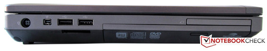 Linke Seite: 1 x IEEE1394, 2 x USB 2.0, 1 x Kartenleser, DVD-Brenner, PC ExpressCard