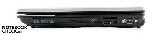 Rechte Seite: DVD-Brenner Lightscribe, USB 2.0, FireWire, Kartenleser, Seriell D-Sub (RS232, 9-polig)