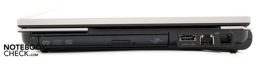 Rechte Seite: Smart Card, DVD-LW, eSATA/USB-Kombi, LAN, Modem
