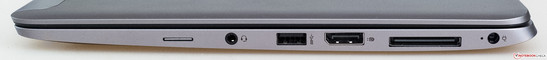 rechte Seite: SIM-Card, Audio in/out, USB 3.0, DisplayPort, Docking, Strom