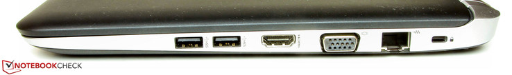 rechte Seite: 2x USB 3.0, HDMI, VGA, Ethernet, Steckplatz für ein Kensington Schloss