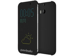 Das neue HTC One erhält voraussichtlich ein optionales Flip-Cover mit OLED-Anzeigen (Bild: Evleaks)