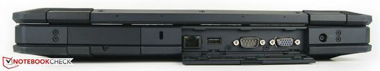 hinten: Kensignton Lock, Ethernet-Anschluss, USB 2.0, RS-232 Serial Port, VGA-Ausgang, Netzanschluss