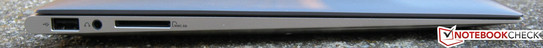 linke Seite: USB 2.0, 3.5-mm-Kopfhörerbuchse, 2-in-1-Kartenleser