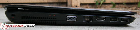 Linke Seite: VGA-Ausgang, Gigabit RJ-45, HDMI-out, 2x USB 3.0