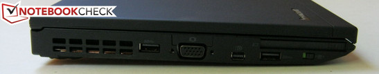 Linke Seite: 2x USB 3.0, VGA-out, Mini DisplayPort, ExpressCard 54mm, Schalter Kabellosmodule