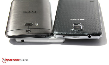 Die Gehäuse von Galaxy und Xperia sind in etwa gleich schlank. HTCs One M8 bietet eine ergonomische Form, ist aber etwas dicker.