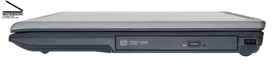 Acer TravelMate 6592G rechte Seite: DVD-Laufwerk im MediaBay, 1x USB-2.0