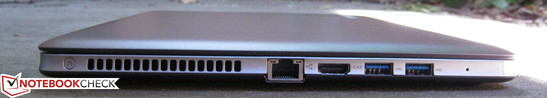 Linke Seite: Lenovo Onekey Recovery Button, 10/100 RJ-45, HDMI-out, 2x USB 3.0