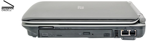 Acer Aspire 2920 rechte Seite: DVD-Laufwerk, 5-in-1-Kartenleser, 1x USB-2.0, Gigabit-LAN, Modem