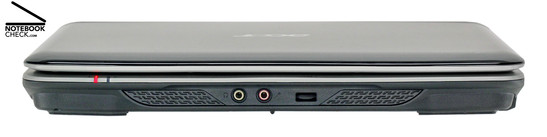 Acer Aspire 2920 Vorderseite: Stereolautsprecher, Mikrofon, Kopfhörer, Steuerungsrad für Lautstärkenregelung