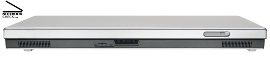 Lenovo 3000 N200 Vorderseite: Stereolautsprecher, WLAN-Schalter, Status-LEDs, Deckelentriegelung