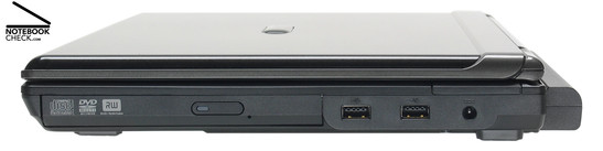 Zepto Znote 3414W rechte Seite: DVD-Laufwerk, 2x USB-2.0, Netzanschluss